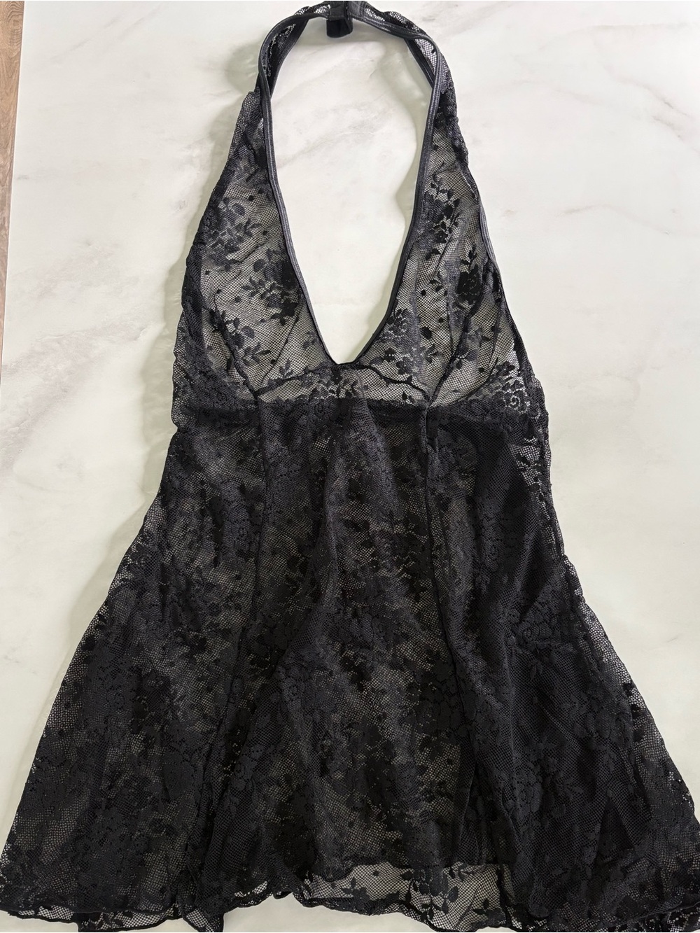 SEXY Black Lace Halter Babydoll Slip SZ-Medium